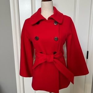 J. Crew Belted Red Wool Double-Breasted Pea or Trench Coat with Bell Sleeves 4